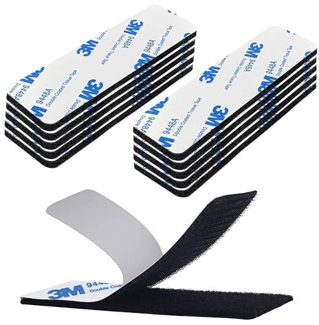 Matmar. 12 Pares 10x3cm Cierre Adhesivo Doble Cara Extrafuerte | Cinta adhesiva Doble Cara | 12 Ganchos y 12 Bucles / (NEGRO RECTANGULAR)