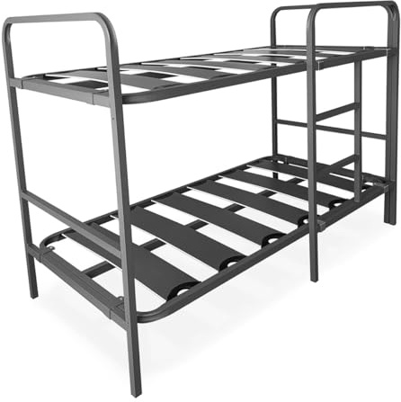 Homey - Letto a castello rinforzato completo di ringhiera e scala metallica, struttura 40 x 30 mm con doghe larghe anti - rumore, 90 x 190