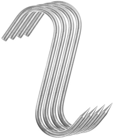 sourcing map 4 ganchos de carne de acero inoxidable de 10 mm, gancho de carnicero para procesamiento de carne, ganchos para ahumar, asar a la parrilla, carne de res, costilla, barbacoa