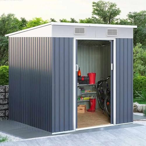 Grand abri de rangement extérieur en métal avec ouvertures de porte verrouillables et design étanche pour vélos, tondeuses à gazon et barbecues Gris A