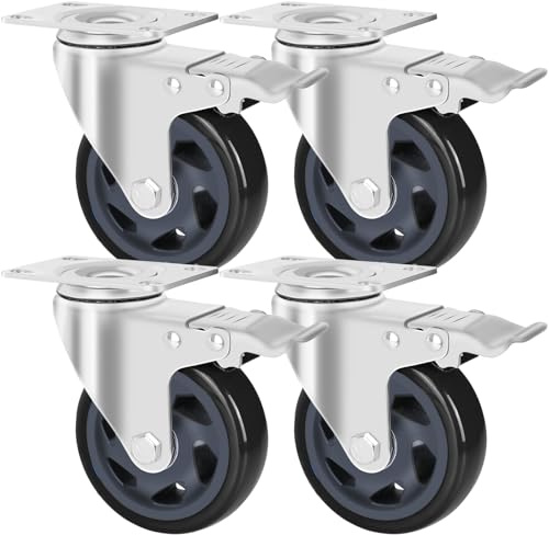 Set de 4 Ruedas Giratorias 125 mm con Freno – Ruedas para Cargas Pesadas, Capacidad 640 kg, Silenciosas y Sin Rayar, Ideales para Muebles, Mesas de Trabajo y Talleres, Negro