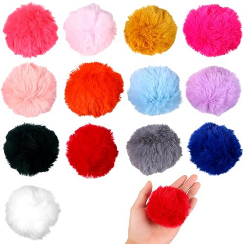 13 PCS 3.1 Inch Pom Poms for Hats, Faux Fur Pom Poms with Elastic Loop Coloured Fluffy Pompoms Fuzzy Balls Soft for Craft DIY Keychains Shoes Scarves Gloves Bags Removable Knitting