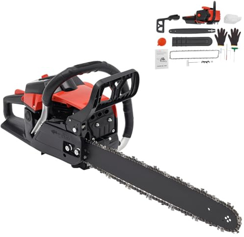 Motosega a 2 tempi da 58 cc a benzina, 2,2 kW, raffreddamento ad aria, lunghezza catena 45,7 cm, 2800–11000 giri/min, lunghezza guida 48 cm, sistema di accensione CDI per taglio e abbattimento del