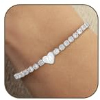 KLIFOWDY Initial Tennis Bracelet for Women Girls 925 Sterling Silver Letter A-Z Heart Cubic Zirconia Bracelets Birthday Gifts for Women Girlfriend Daughter Sister (M)