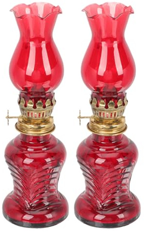 SUPVOX 2pcs Vintage Glass Kerosene Oil Lantern with Patterned Shade and Oil Bottle, Romantic Outdoor Camping Tent Lamps for Couples, Retro Hurricane Lamps for Indoor and Outdoor Use