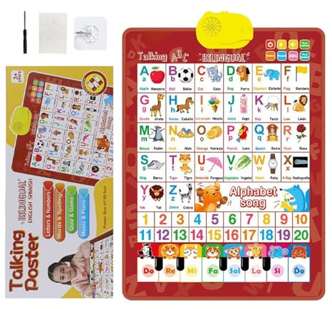 Poster da Parete Parlante per Bambini - Giocattolo Bilingue Interattivo con Musica, Spagnolo e Inglese, Poster Educativo Gioco di Apprendimento 'Alfabeto, Asilo Prescolare Home | Supporto linguist
