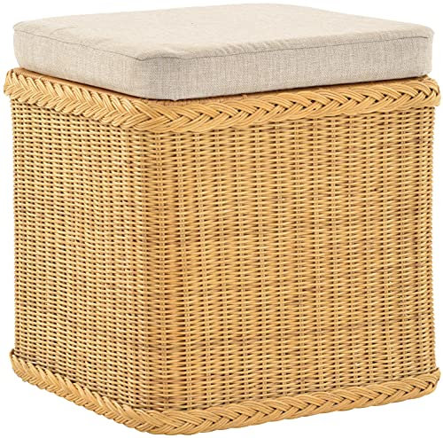 Rattan Laundry Basket Laundry Chest Seat Padded Honey Hallway Bench Storage Box with Lid Bathroom Stool Stool Laundry Hamper Seat Chest Natural (Honey, Square)