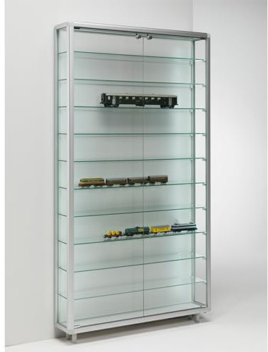 MHN Sammlervitrine & Standvitrine 19 x 99 x 183,5 cm – Flache Glasvitrine zur Wandaufstellung, abschließbar, Holzrückwand – ohne Beleuchtung – für Modellautos, Modell-Eisenbahn oder Figuren