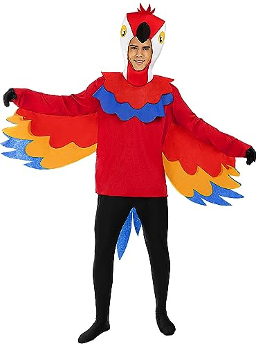 Funidelia | Déguisement perroquet pour femme et homme Animaux, Oiseau - Déguisement pour Adultes et accessoires pour Halloween, carnaval et fêtes - Taille S - M - Rouge
