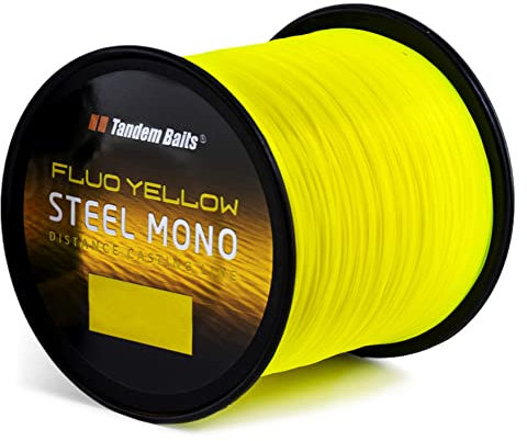 Tandem Baits Steel Mono Fluo Angelschnur für Angelrute | Angelzubehör für Karpfenrute | Nylonschnur zum Große-Fische-Angeln | Karpfenzubehör für Profis & Hobby-Angler 6 m /,35 mm Gelb