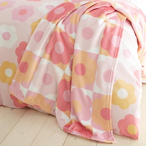 Catherine Lansfield Retro Daisy Cosy Fleece 130x170cm Blanket Throw Pink