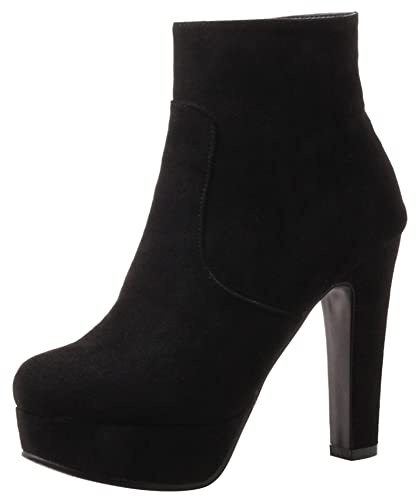 Lroey Reoly Bottines à Talon Bloc Femme, Bottes Habillées Talons Hauts Bout Rond Bottines Plateforme Zip 307 Noir Taille 35 EU