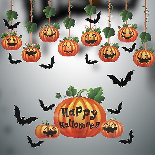 Pumpkin Window Stickers, Halloween Window Clings Stickers, Bat Pumpkin Decals for Halloween Party Supplies Decor