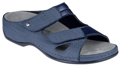 Berkemann Damen Berkoflex Pantolette Leder/Stretch medium Fußbett: herausnehmbar 8,5 blau Prägenubuk/Stretch