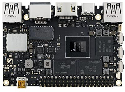 Khadas Einplatinencomputer VIM4 Active Cooling Kit with NPU Amlogic A311D2 4K UI Unterstützt HDMI-Eingang 4 unabhängige Displays LAN WiFi6 8GB LPDDR4X RAM Mali-G52 MP8 (8EE) GPU 32-Bit STM32G031K6 MCU