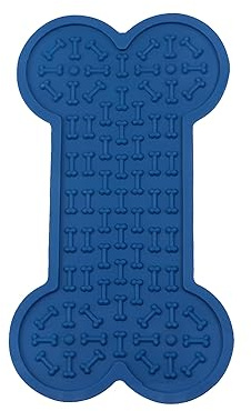 Dog Licky Mat : Bone shaped food-safe silicone - 19cm x 10cm - Hygenic Dishwasher Clean - Use with Peanut Butter, Liver Paste, etc