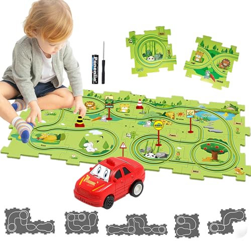 Auto Spielzeug Autorennbahn Spielzeugauto 8pcs DIY-Puzzlebahn für Kinderspielzeug DIY-Route Cars Spielzeug Geschenkspiele für Kinder Spielzeug ab 2 3 4 5 6 Jahren (Land)