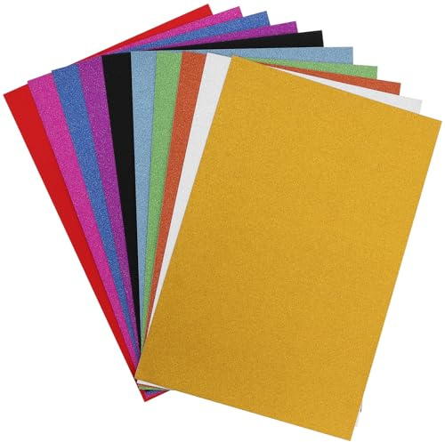 YUENPUN 60 st 250 gsm 10 färger blandade glitterkartong, A4-färgat glitterkort, icke-fällande, glitterkort, glittrande kartongpapper, glittrande hantverkskort för gör-det-själv-dekoration,