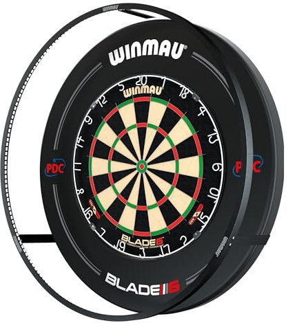 WINMAU Blade 6 Turnierdartscheibe Dartboard Surround Set mit Plasma Led Licht inklusive Dartscheibe mit Winmau PDC Surround und Oche Linie Abstandslinie