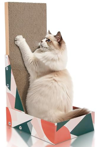 EXTFANS Kratzbrett Katze, 60cm Hohe L Förmige Kratzpappe für Katzen, Kratzbretter Katze mit Box, katzenkratzbrett zur Krallenpflege