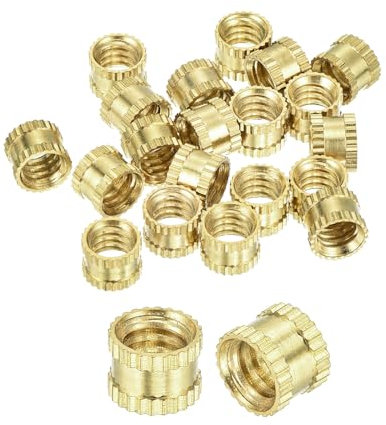 sourcing map 50Pcs 1/4-20x6x8mm Knurled Insert Nut, Brass I-Shaped Double-Pass Embedment Nut 3D Printing Brass Nuts for 3D Printing Parts Laptop Automotive Plastic Shell