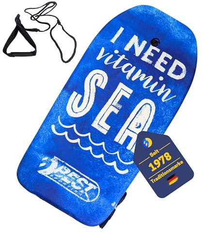 BEST SPORTING Bodyboard Kinder – Leichtes Surfbrett für Strand, Meer & Schwimmbad | 92 x 46 x 5 cm | In verschiedenen Designs | Inkl. Leash für sicheren Halt (I Need Vitamin SEA)