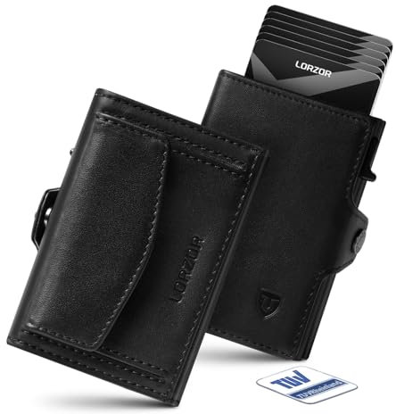 LORZOR Slim Wallet mit XXL-Münzfach für 10+ Münzen, Kartenetui Herren RFID Schutz, Echtleder Portmonee, Geldbörse Herren, Geldbeutel, Brieftasche, Smart Wallet, Kreditkartenetui für 10 Karten