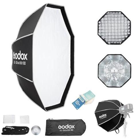 Godox UL-Box Octa-90 Octagonal Paraguas Softbox, 90 cm 35.43 Pulgadas Caja Suave de liberación rápida con Rejilla, Softbox Plegable con Soporte Bowens para luz SL60W MS200-V MS300-V DP400III-V