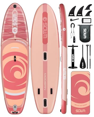 SOWM Tabla de Paddle Surf Hinchable 320cm con Accesorios Incluidos de Primera Calidad, Remo Ajustable, Bomba de Mano, Mochila de Transporte. 320 x 84 x 15 cm, Soporta hasta 158Kg, Color Rosa