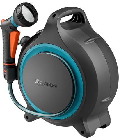 Gardena Portamangueras portátil MoveMatic Almacenamiento de mangueras: Ordenado y portátil, Manguera de jardín retráctil, Almacenamiento que ahorra espacio (18690-20)