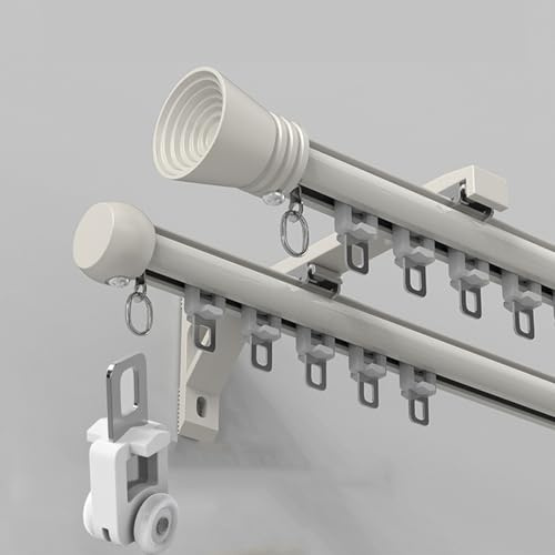 Bastone per tende silenzioso in alluminio, doppio binario per tende, doppio bastone per tende a rotolamento liscio, ideale per il bagno del camper, la privacy delle finestre in hotel e ospedali