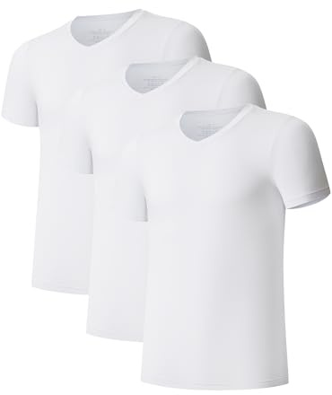 EA'S SECRET Mens Undershirts Bamboo Rayon Breathable Soft V Neck T Shirts Short Sleeve Slim Fit Tees（3-White,M）