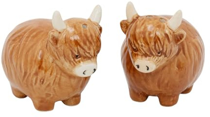 Highland Cow Salt and Pepper Pots, 3D Ceramic Animal Salt & Pepper Shakers, Novelty Small Cruet Set for Dining