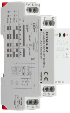 Fafeicy GRM8-02 Elektroniskt impulsrelä Spärrrelä Minnesrelä AC/DC 12-240V 16A 2PDT med LED-indikatorer för DIN-skenamontering