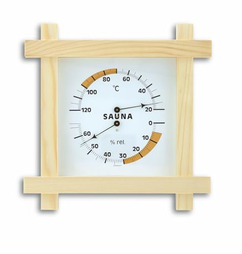 TFA Dostmann Sauna-Thermo-Hygrmometer, 40.1008, mit Holzrahmen, besonders präzise dank Haar-Synthetik-Werk, natur, (L) 220 x (B) 51 x (H) 220 mm