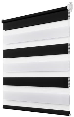 Deswell Doppelrollo Klemmfix ohne Bohren Schwarz-weiß B80 x H120 cm (Stoffbreite 76cm) Rollos für Fenster ohne Bohren für Fenster mit Lichtdurchlässig & Verdunkelnd/Höhe Stufenlos Verstellbar