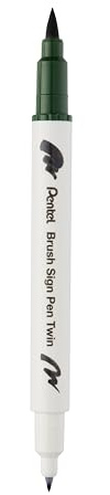 Pentel Brush Sign Pen Twin SESW30C fiberpenna, 2 borstliknande spetsar, olivgrön (1 styck)