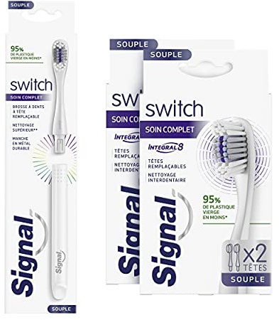 Signal Switch Zahnpflege Set (1 Metallhandgriff + 5 Bürstenköpfe für 1-Jahres-Vorrat an Zahnbürstenköpfen und 95% weniger Kunststoffabfall), 1 Packung