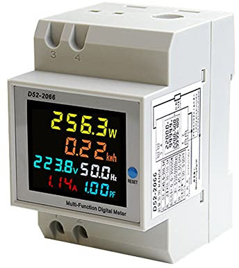 Stromzähler Hutschiene, LCD Digitaler Stromzähler 6 in 1, AC 40-300V 100A Wechselstromzähler KWh Zähler, Amperemeter Voltmeter Din, Geschlossenem Typ CT