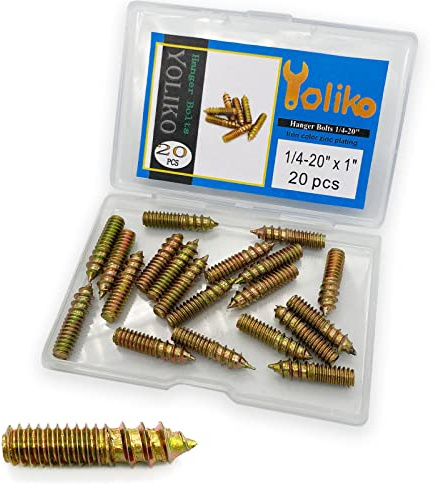 Yoliko 20 Pack 1/4-20 x 1 Inch Hanger Bolts 1/4-20 Double Headed Bolts 1/4 Wood Dowel Screw Self-Tapping Screw Hanger Bolts for Furniture Double Head Threaded Rods Bolt 25.4mm Length