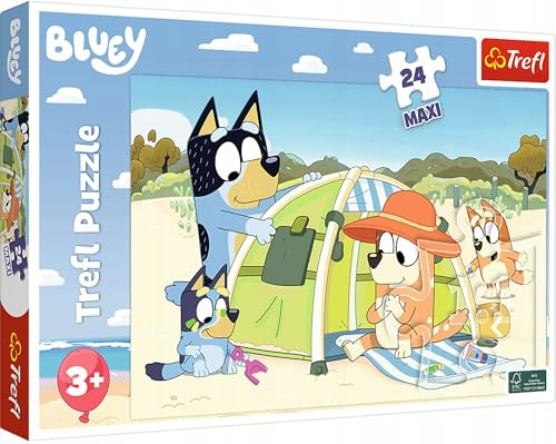 Trefl - Bluey, Joyeuse journée de Bluey - Puzzles 24 Maxi- 24 Grandes Pièces, Puzzle Coloré avec des Personnages de Bande Dessinée, Divertissement Créatif, Loisir pour Les Enfants à partir de 3 Ans