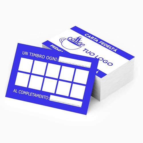 TESSERA FEDELTA' PERSONALIZZATA Biglietti da Visita fedeltà Personalizzati Tessere Bigliettini personalizzabili STAMPA FRONTE e RETRO a COLORI personalizza con tuo LOGO (Blu)