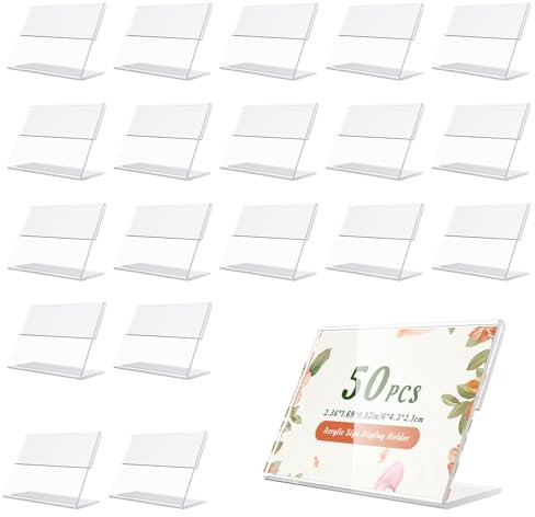 50Pcs Transparenter Vertical Acryl Etikettenhalter, Klarer Etikettenhalter Waren Zeichen Display Halter Klein Preisschilder Aufsteller für Geschäfte Supermärkte Konditoreien Büros, 6 * 4.3 * 2.1CM