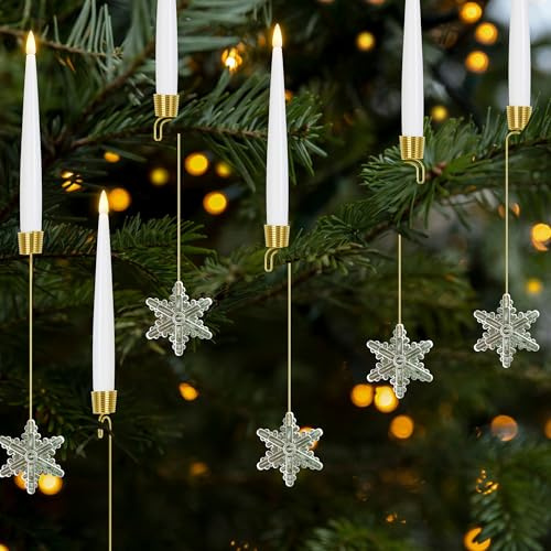 AFINETH Candele coniche senza fiamma per decorazioni per albero di Natale, candele natalizie a batteria con telecomando, confezione da 12 candelabri LED tremolanti con ganci trasparenti a fiocco di