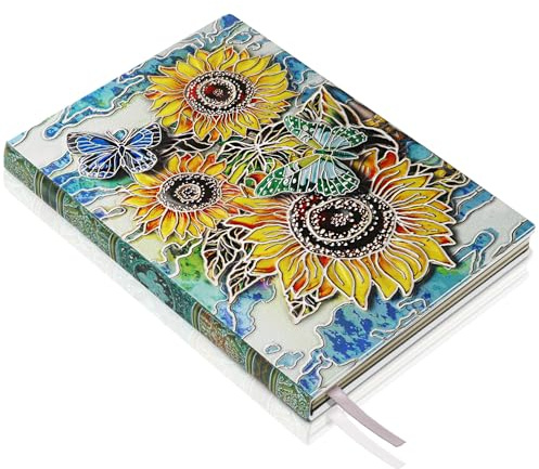 Sunflower Leather Journal Notebook - 3D Embossed Handmade Sunflower Journals Travel Diary with Lined Paper Cool Leather Writing Notebooks Gift for Women & Mother & Lady & Nerdy (A5,Multicolor)