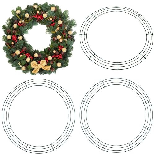 Aodaer 4 Pack 16 Inch Wire Wreath Frame Christmas Green Wire Wreath Ring Round Metal DIY Floral Crafts Wreath for Halloween New Year Holiday Valentine Day Decorations