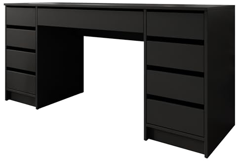 Mirjan24 Schreibtisch Ada Bis, 9 Schubladen Schülerschreibtisch Computertisch B:H:T 154x76x55cm, Kinderschreibtisch Arbeitstisch PC-Tisch Jugendzimmer Kinderzimmer (Schwarz)