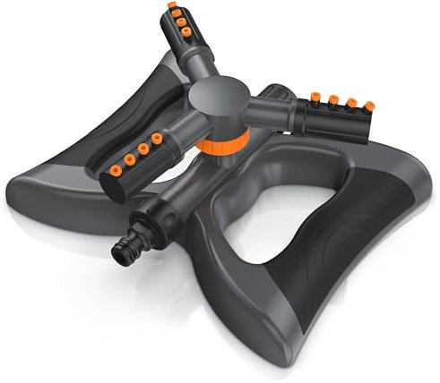 Brandson - Arroseur de Jardin - 3 Bras - 12 Buses de Jet - Portée de 10 m - 314 m² - Angle d'arrosage réglable - Adaptateur à raccord Rapide - Large Base - Angle réglable de 60-90°