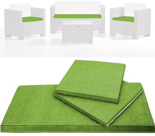 HAND Tris di Cuscini da Esterno Sfoderabili per Poltrone e Divanetto, Cuscini Esterno Giardino Set da 3 PZ, per Poltrona, Salotto, SALOTTINO, Rattan/MIDOLLINO in Cotone, Made in Italy (Verde Mela)