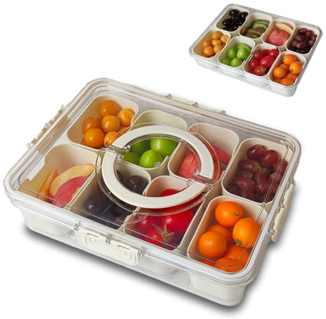 Snack Box with Compartments,Reusable Snack Containers for Veggies Candy Fruits Nuts,Fruit Containers for Fridge with Lid and Handle,Storage Box with 8 Compartments for Entertaining Party Picnic